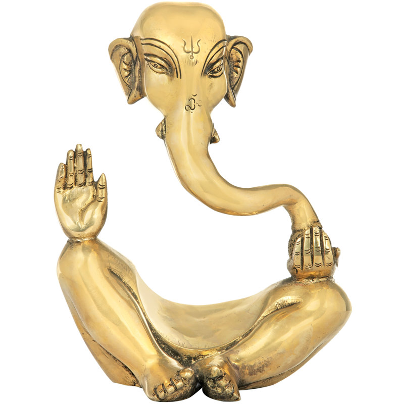 8" Stylized Ganesha Brass Statue | Handcrafted Hindu God Idol & Feng Shui Figurine | Antique Gold Finish Home Accent for Good Luck & Prosperity