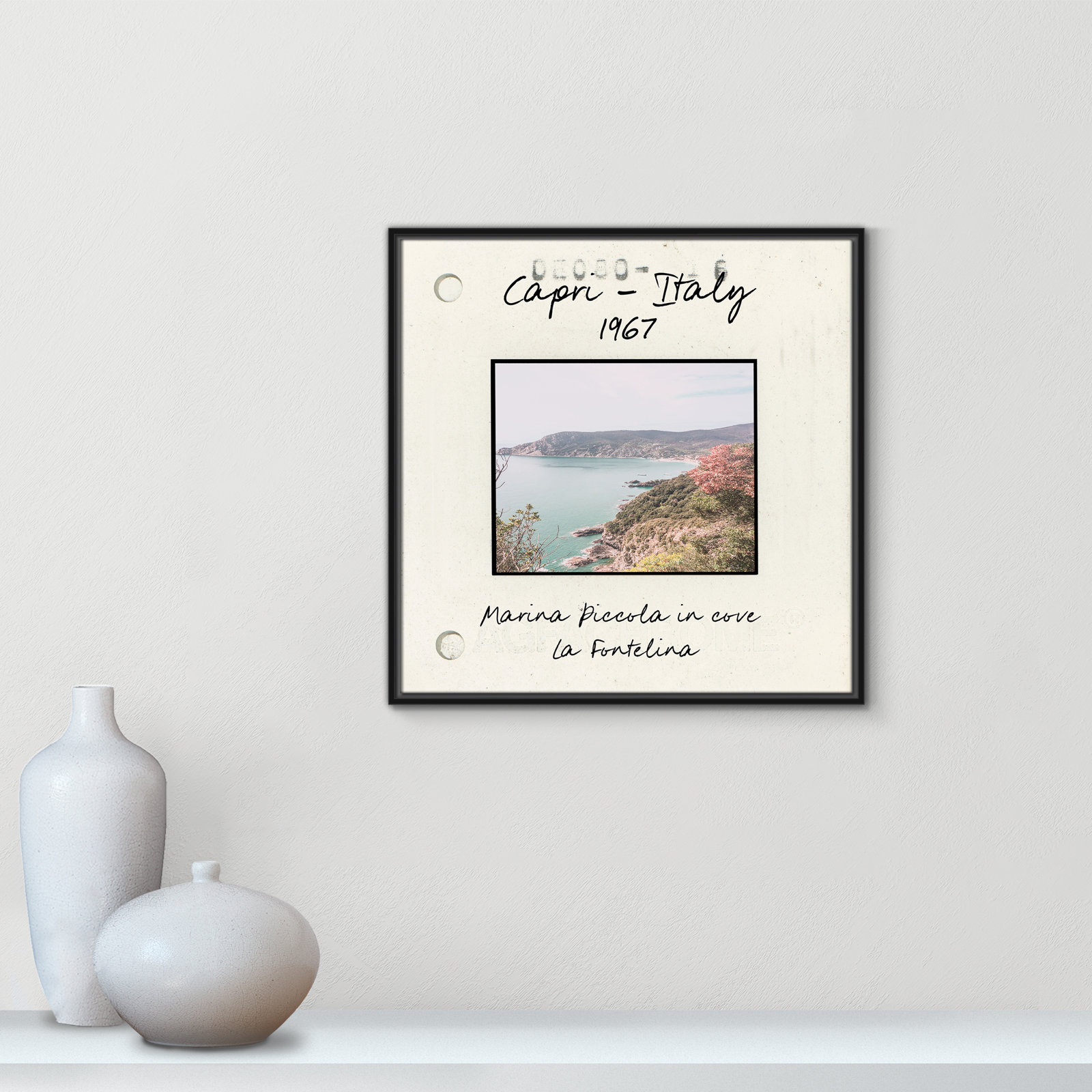 Capri Italy - Marina Picolla in La Fontalina Print by Susan Jill, 25.5" H x 25.5" W x 2" D, Black Floater Framed Canvas