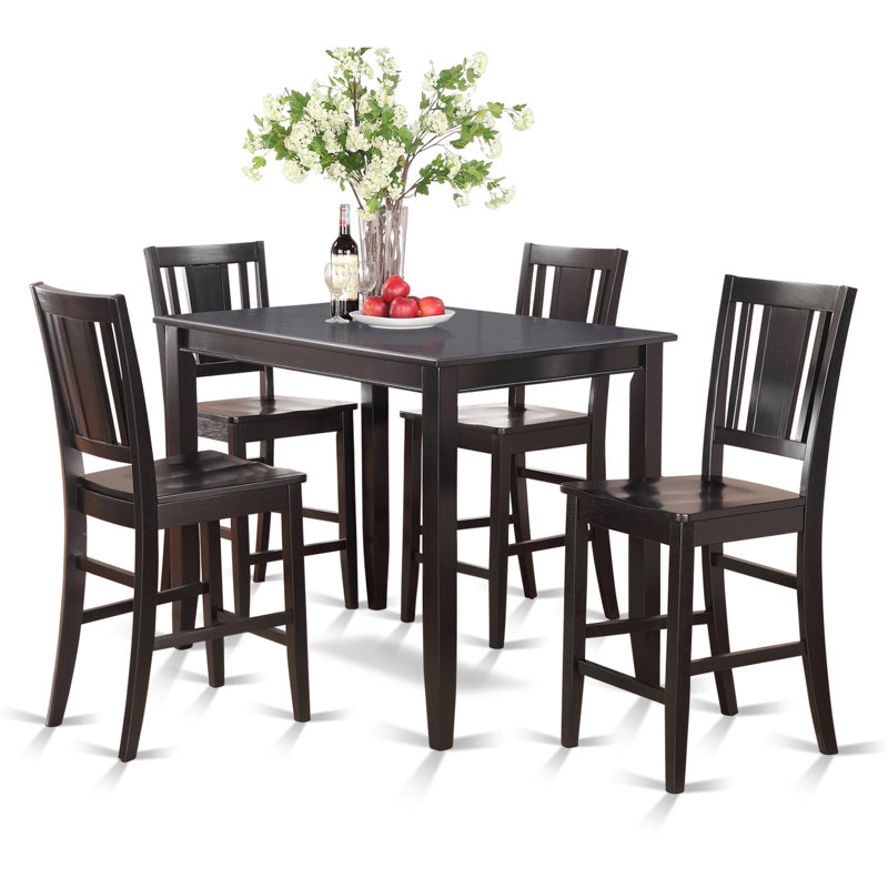 Ensemble de comptoir de cuisine 5 pièces comprenant une table de salle à manger rectangulaire et 4 chaises de salle à manger, 30 po x 48 po, noir