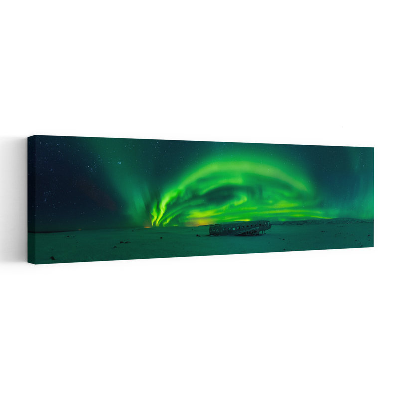 Arctic Aurora Plane Wreck 1 Piece Wrapped Canvas Panoramic Wall Art, 121.92 cm H x 40.64 cm W