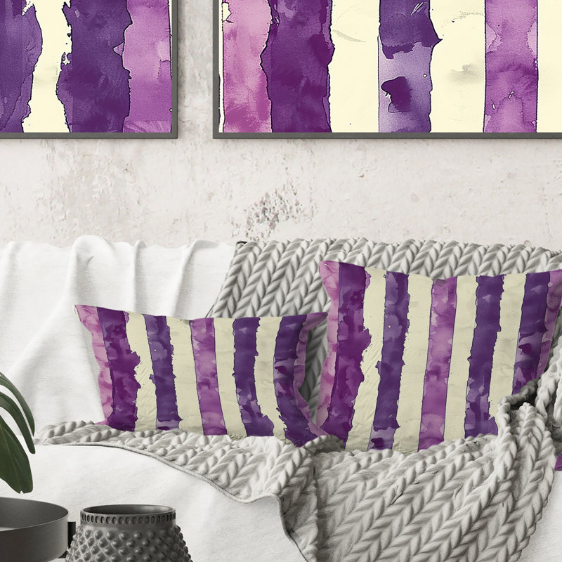 Coussin décoratif mauve et blanc Glam Stripes I - Glam, H 18 po x l 18 po