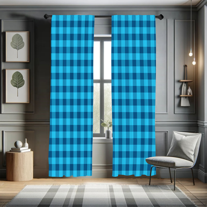 Charlton Home® Plaid Curtains, Lumberjack Buffalo Checks Art, Blue, 28" W x 95" L