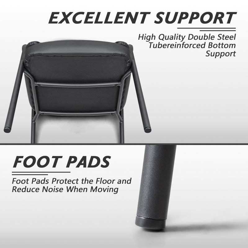 Black Leather Office Guest Chairs with Metal Frame, Set of 2