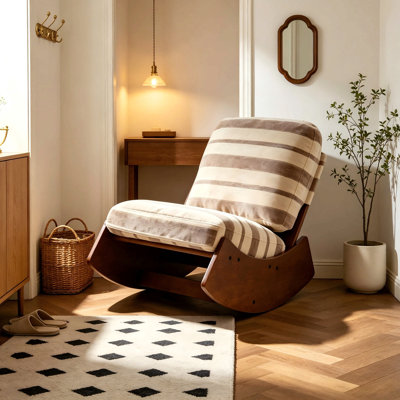 Fauteuil à bascule confortable, fauteuil à bascule rembourré de haute qualité, structure en bois massif, idéal pour diverses utilisations, fauteuil de lecture d'appoint pour chambre ou salon.