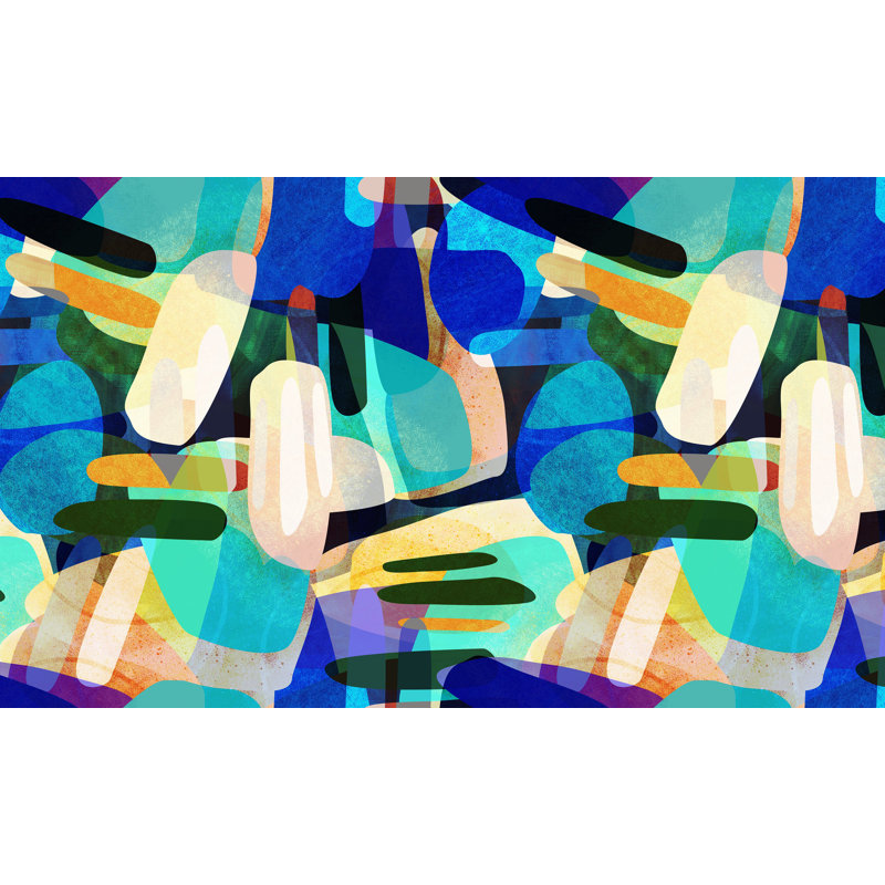 Murale à peler et coller Lafran - formes aléatoires bleues, L 120 po x l 120 po