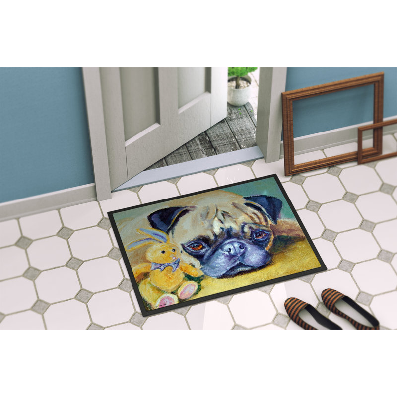Tapis pour porte d’extérieur antidérapant lapin carlin lapin, Rectangle 1 pi 6 po x 2 pi 3 po