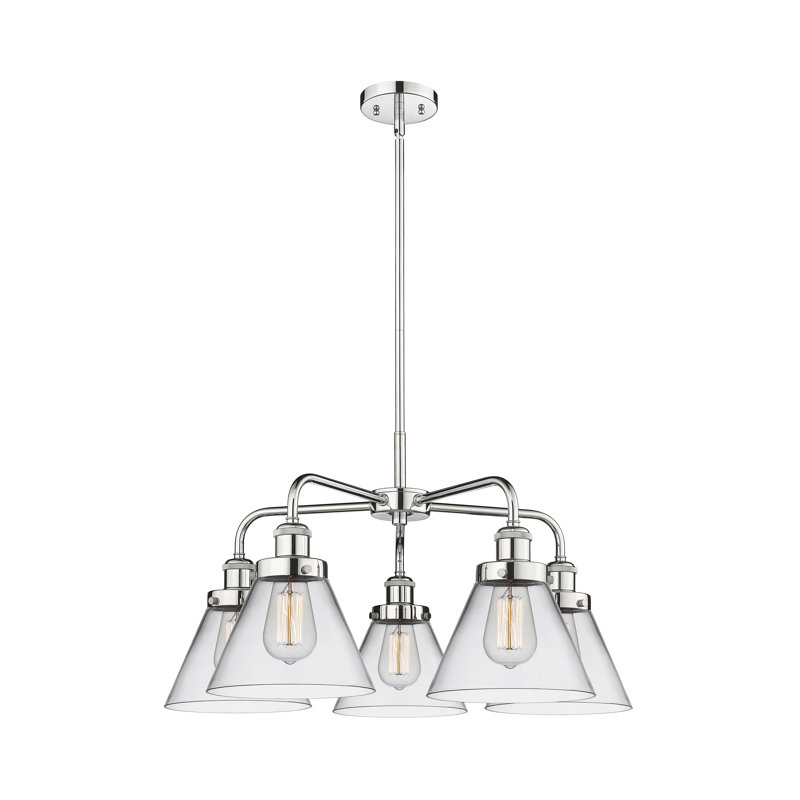 Lustre suspendu 5 lumières Cone, Clair, Chrome poli