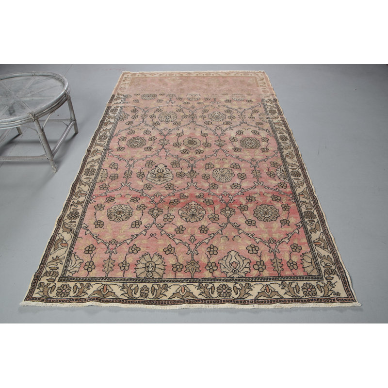 Tapis turc rétro vintage rose à motifs floraux - idéal pour décorer un salon
