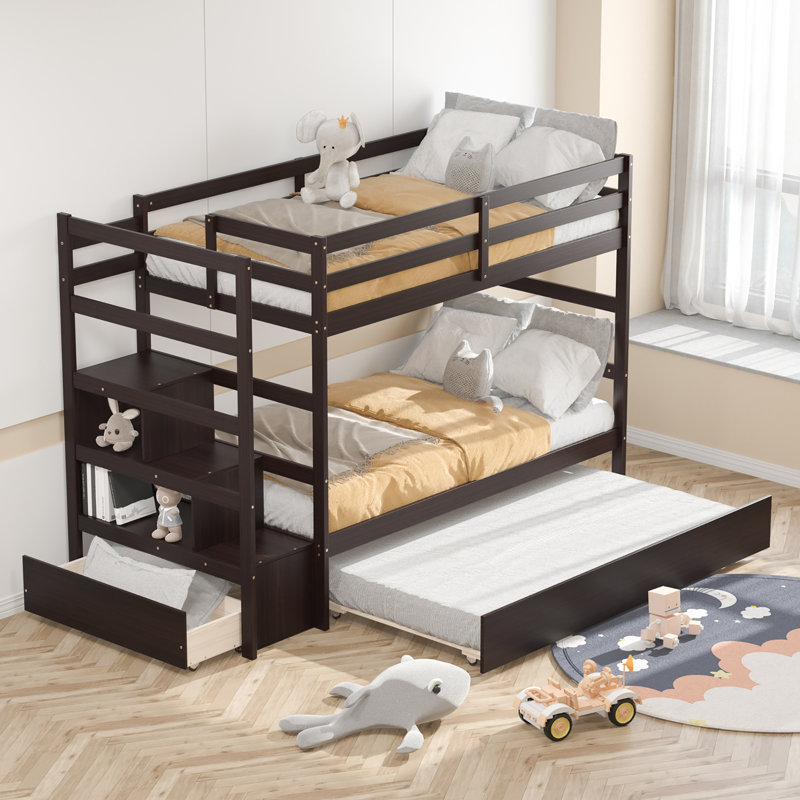 Edele Kids Twin Over Twin Bunk Bed, Espresso