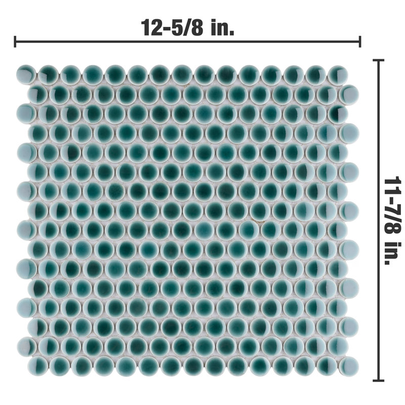Hudson Penny Round 0.8" x 0.8" Porcelain Penny Round Mosaic Wall & Floor Tile, Emerald