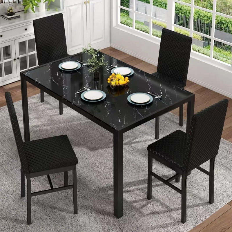 Ensemble de salle à manger rectangulaire L 47,24 po x l 27,55 po Hadessah, Black