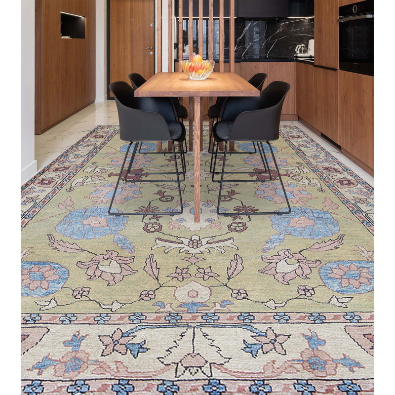 Hand-Knotted High-Quality Light Green Area Rug