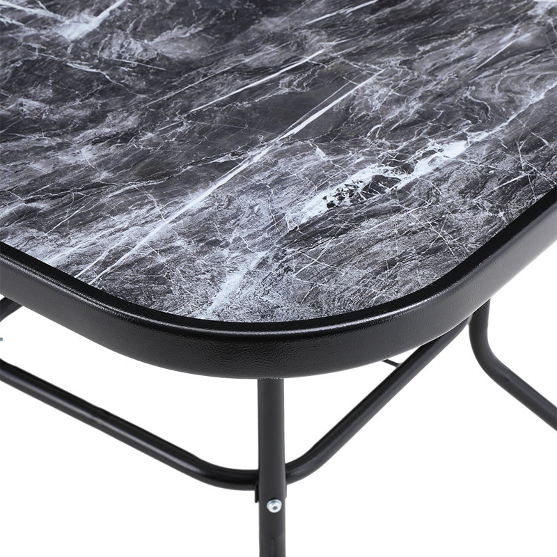 Carrol Square 4 - Person 80cm L Garden Tempered Glass Black Marble Coffee Table, Black/White
