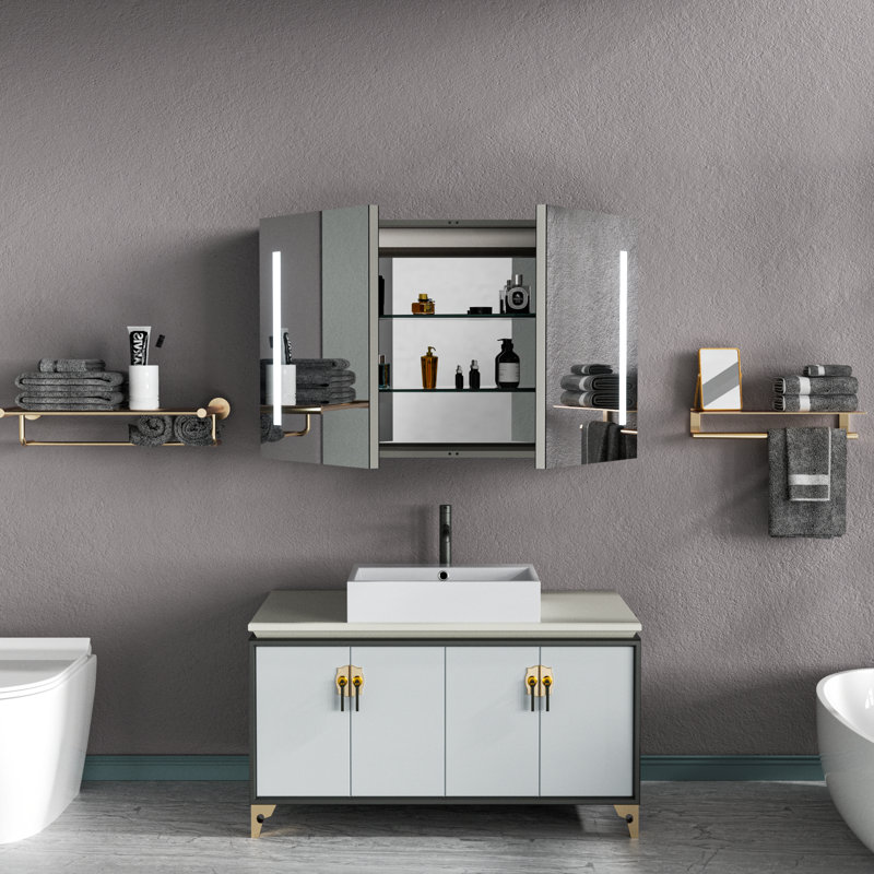 36'' W 24'' H Surface Framed Medicine Cabinet Mirror 2 Adjustable