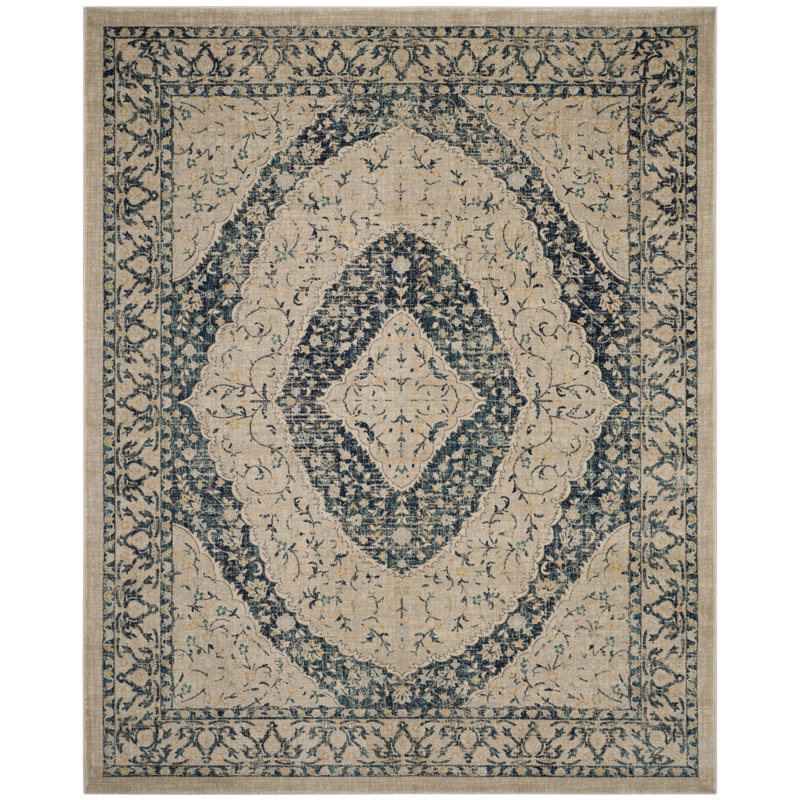 Annette Oriental Beige/Navy Area Rug, Rectangle 8' x 10'
