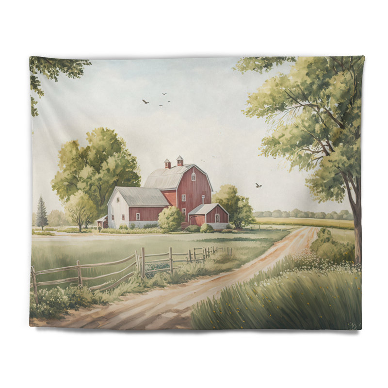 Beautiful Barn In Spring VII Polyester Tapestry, 50" H x 60" W