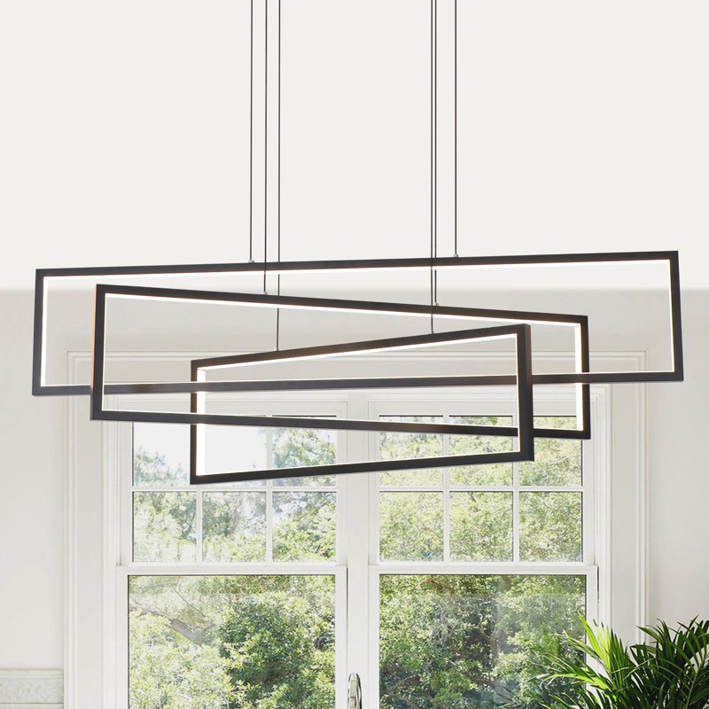 Kanise 3-Light WiFi Smart Modern Chandelier Rectangular Kitchen Island Pendant with Remote, 13.8" H x 39.4" W x 14" D