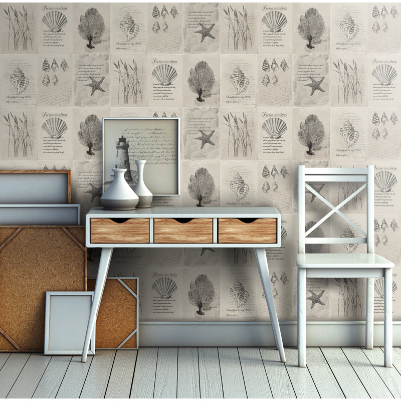 Skagen Shells 33' L x 21" W Wallpaper Roll, Dark Gray