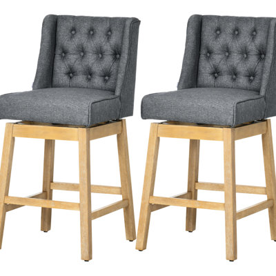 Paire de tabourets de bar d'une hauteur de 30 po, pivotant à 180 degrés, gris avec repose-pieds en bois massif et housse pour coussinets capitonnés, hauteur 2, gris, repose-pieds, design