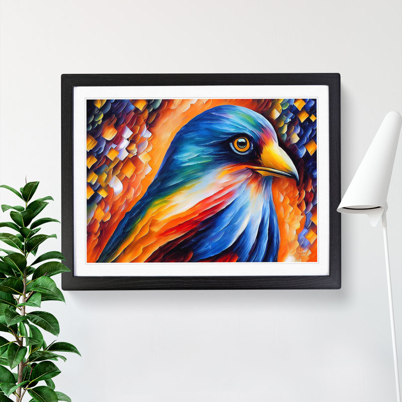Bird Painting Vol.3 Abstract - Single Picture Frame Print, Oak, 25cm H x 34cm W x 2cm D