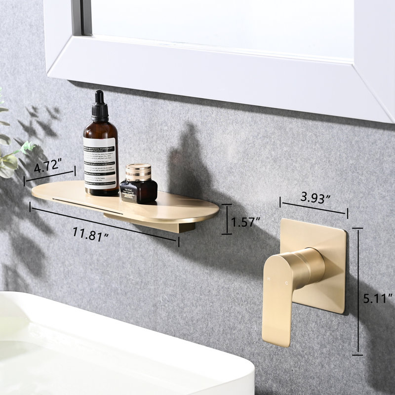 Bathroom Sink Faucet Wall Mounted, Waterfall Effect, Single Handle, Enchanting Stainless Steel And Brushed Gold Faucet, Mounted Type, Mesmerizing Built With