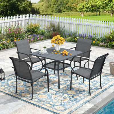 5 Pieces Patio Square Table Outdoor Dining Set