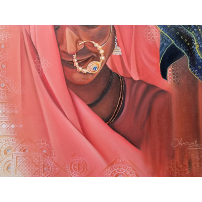 Lajja -  The Shy Lady | Oil On Canvas Painting | By Avani Mayank Desai | Wood Framed