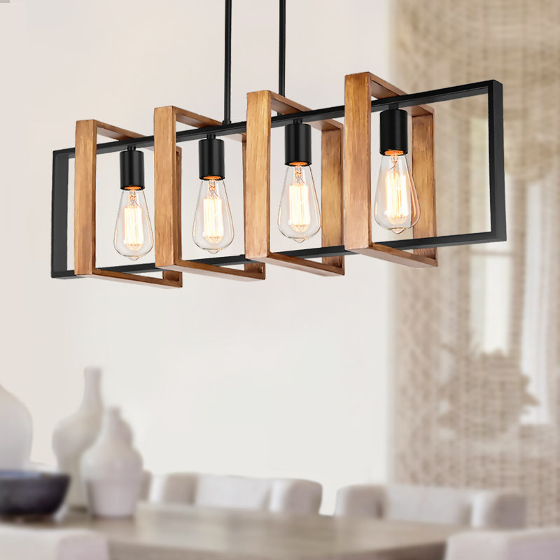 Rodnisha 4 - Light Square/Rectangle Linear Wooden Kitchen Island Pendant, Wood