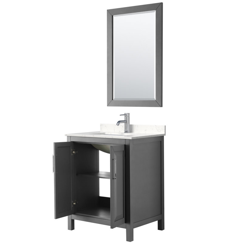Daria 30'' Single Bathroom Vanity with Marble Top, Carrara Cultured Marble, Dark Gray, Polished Chrome