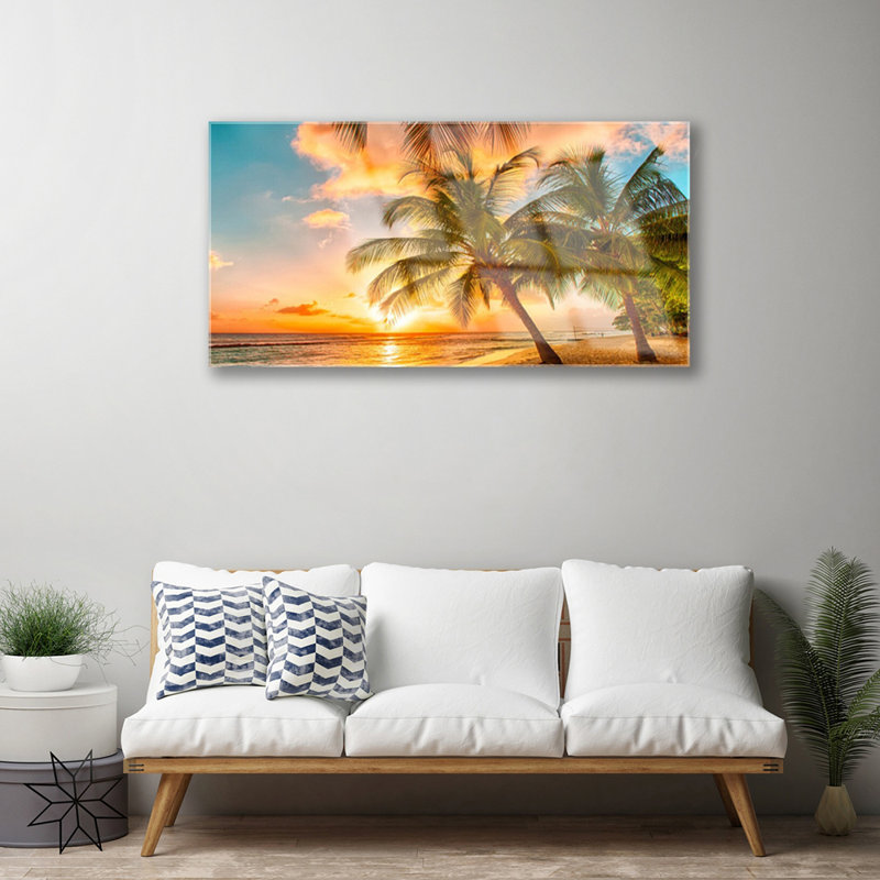 Landscape Palm Tree Sea - No Frame Print on Glass
