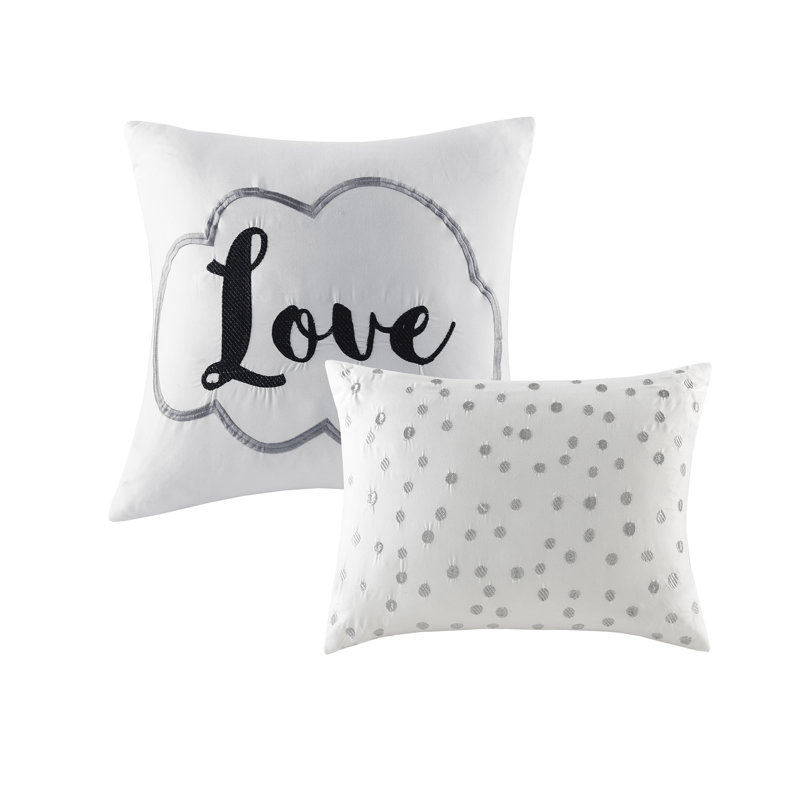 Gray and Silver Geometric Microfiber Comforter Set with Decorative Pillows
