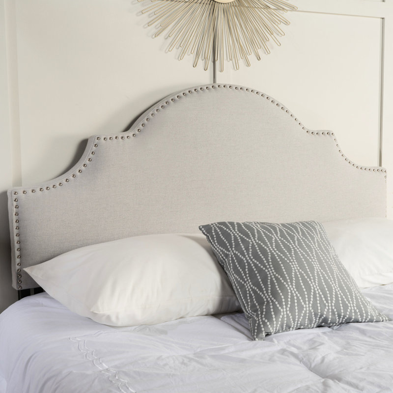 Full & Queen Sized Headboard - Elegant Design, Nailhead Stud Decoration, Adjustable Legs, Cozy Fabric Charming Arched , Height, Upholstery, Grey Color