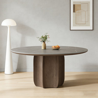Modern Round Sintered Stone & Wood Table