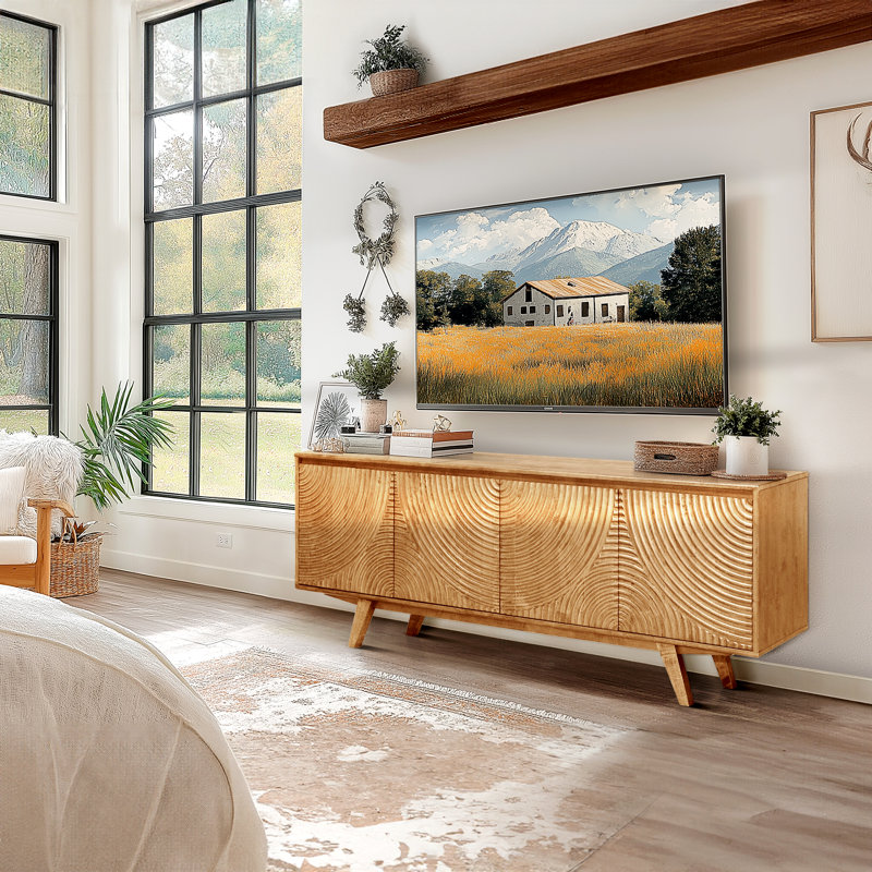 Meuble télé Acacia Harmony pour téléviseur de 75 po ou moins avec meuble multimédia avec rangement et gestion des câbles
