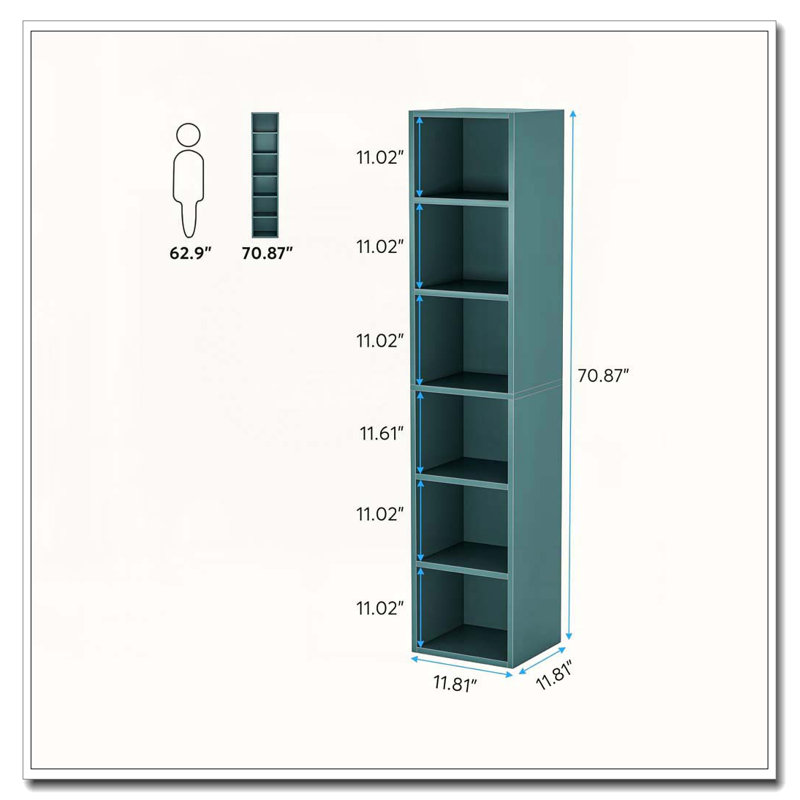 Bibliothèque à 6 coins étroits pour salon, bureau, chambre à coucher, Sarcelle
