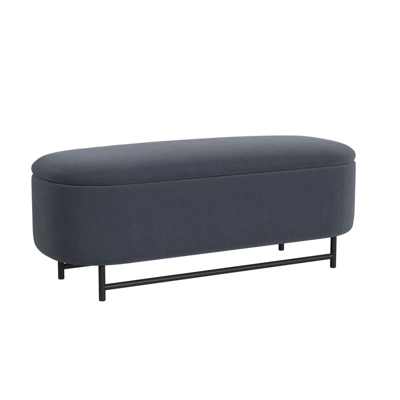 Ellipse Blue Velvet Storage Bench with Metal Legs
