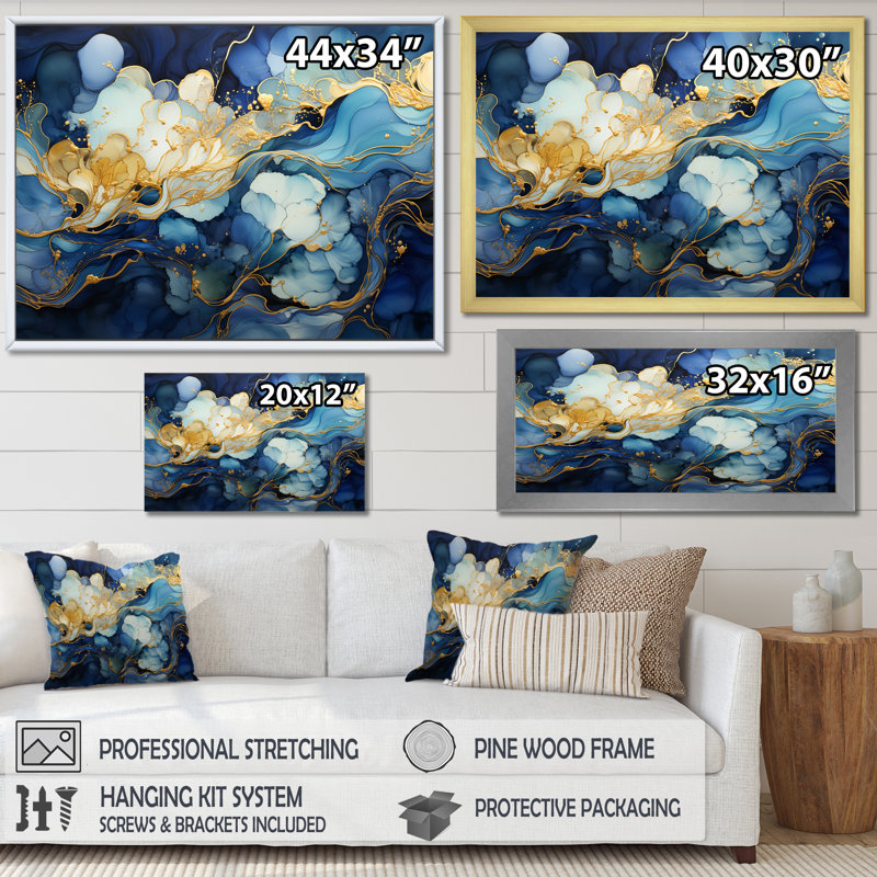 «Celestial Blue and White Sky», impression sur toile, H 30 po x l 40 po x P 1,5 po, Cadre flottant doré