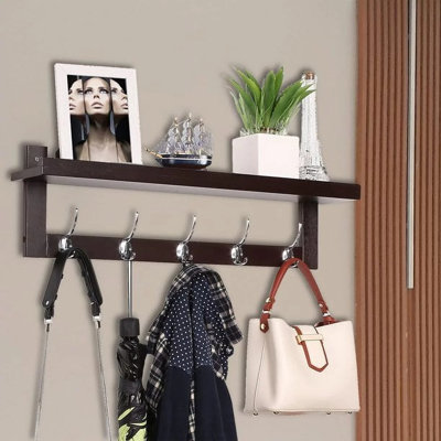 Calian Coat Racks with Shelf Wall Mounted, Bamboo Hallway Coat Rack Hooks for Bathroom, Bedroom, Kitchen -  Rebrilliant, F8961A48703E405FBEB507CBABA79F38