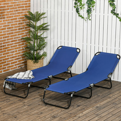 Chaises longues pliantes 2 pièces avec dossier inclinable à 5 niveaux, structure en acier pour le bronzage et la détente en plein air