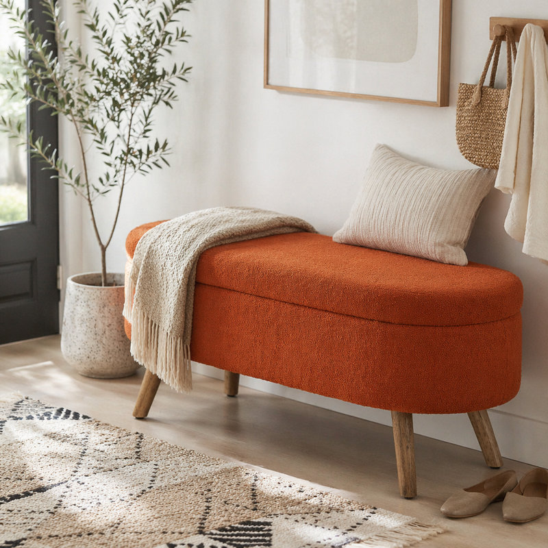 Banc de rangement avec repose-pieds ovale, Orange