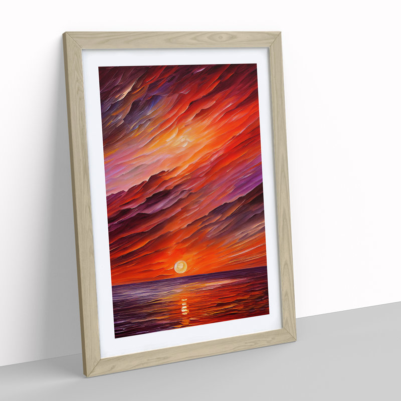 Ocean Sunset View No.7 - Framed Print, 46cm H x 34cm W x 2cm D, Oak