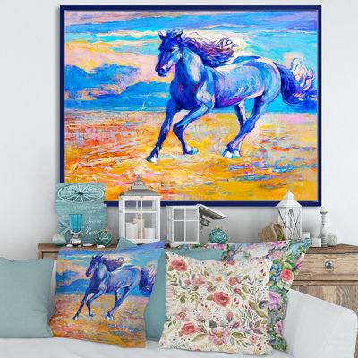 Cheval bleu qui galope au-dessus de la prairie - Peinture sur toile