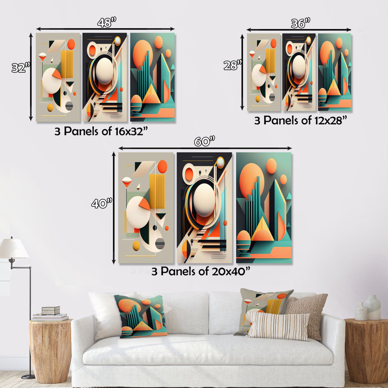 Dimensions minimales du Bauhaus III, 3 pièces, H 28 po x l 36 po x P 1 po