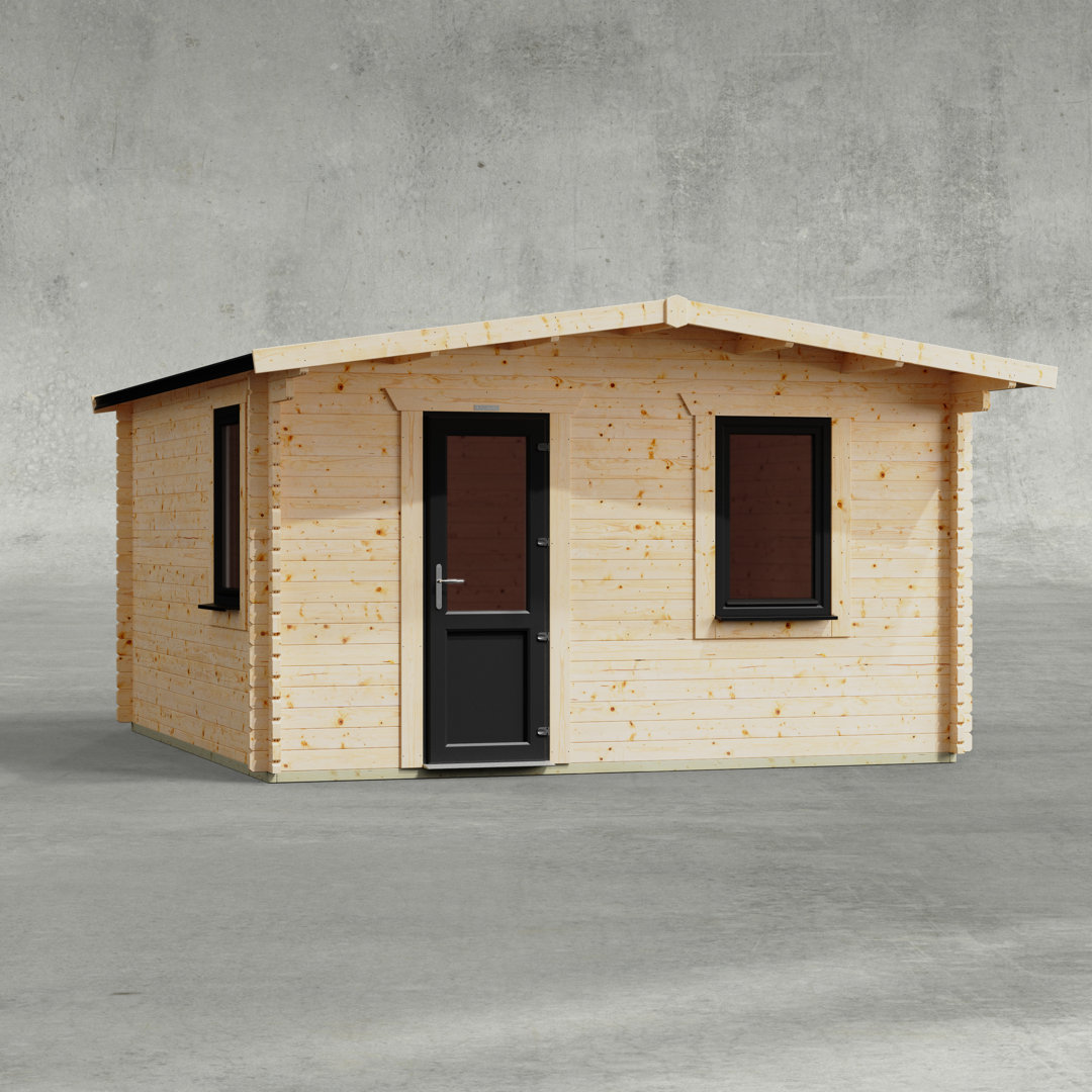 Powersheds 14 x 14ft Apex Retreat Log Cabin, Door to the Left - 44mm