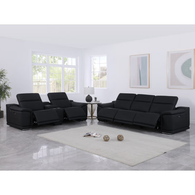 Top Grain Italian Leather Sofa & Loveseat Set with 5 Power Reclining Seats
