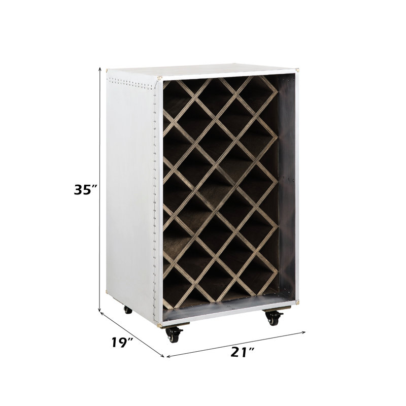 Armoire à vin en aluminium et bois synthétique, structure en patchwork, 4 roulettes, peut contenir 23 bouteilles, couleur argent, 18,64 po de profondeur, 20,44 de largeur, 34,22 de hauteur avec style, convient au bois, hauteur