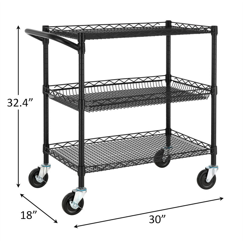 Utility Cart with Wheels, Black
