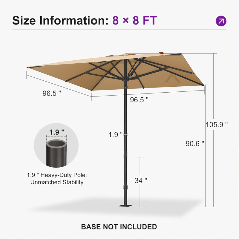 Parasol de table semi-automatique pour l'extérieur, L 96 po x P 96 po, Beige