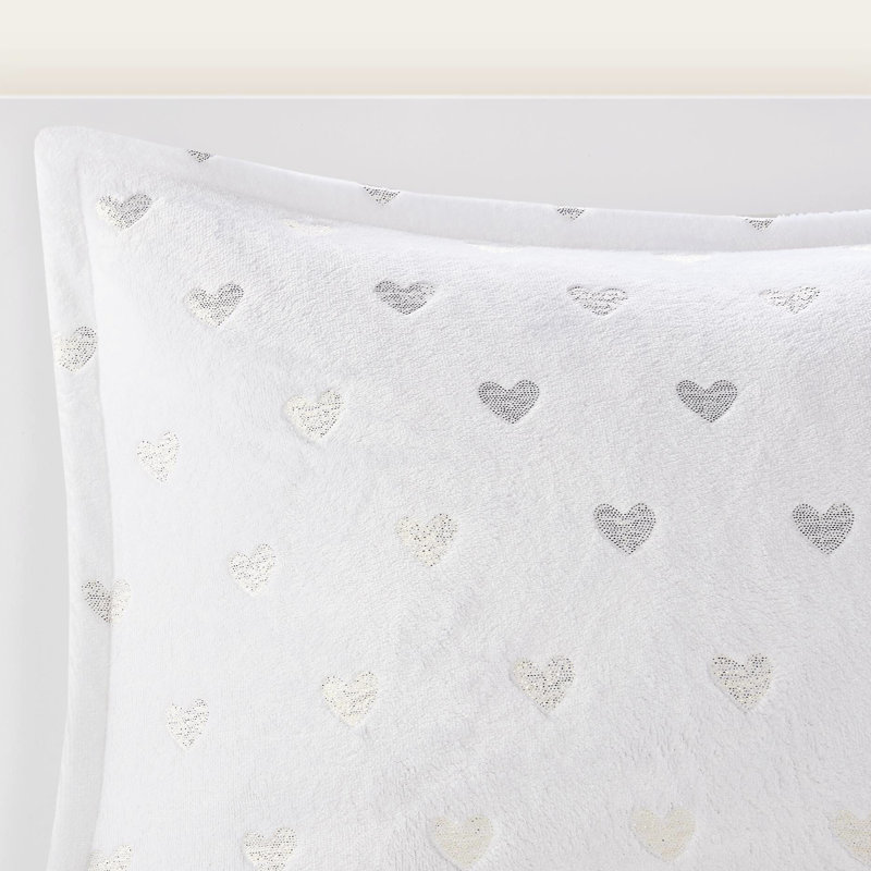 Édredon doux grand / blanc / doré 4 pièces avec imprimé métallique, envers en microfibre, rembourrage, cœur lavable à la machine