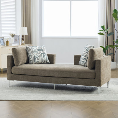 Méridienne rembourrée en chenille de 77,5 po de largeur, canapé surdimensionné moderne avec 4 coussins, canapé-lit avec accoudoir et dossier ouvert pour la fenêtre de la chambre d'amis du salon. Taupe